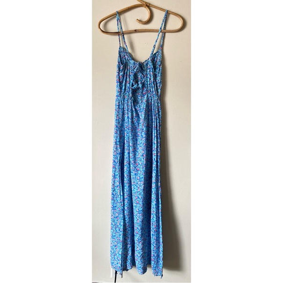 Hollister Blue Pink Floral Maxi Dress Back Tie Cutouts - Picture 2 of 7